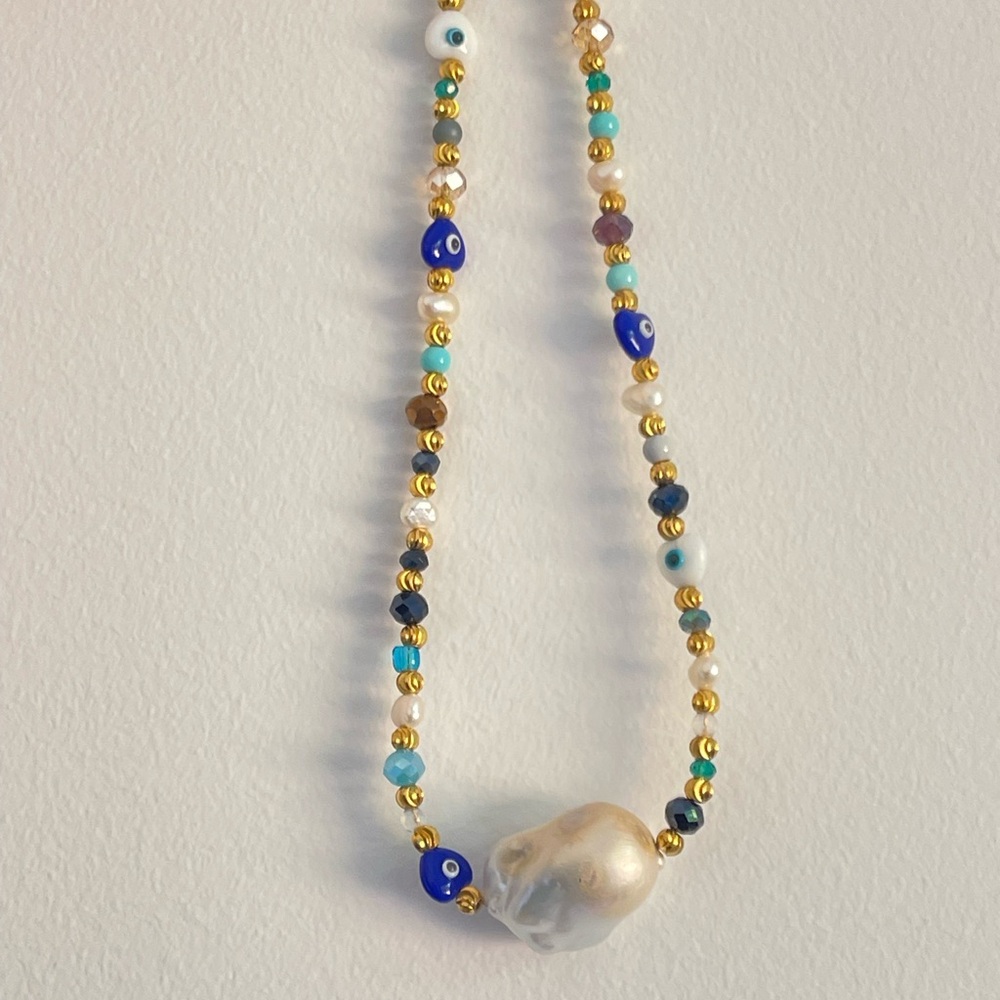 💙Updated💙Mayol Baroque Pearl and Evil Eye beaded necklace